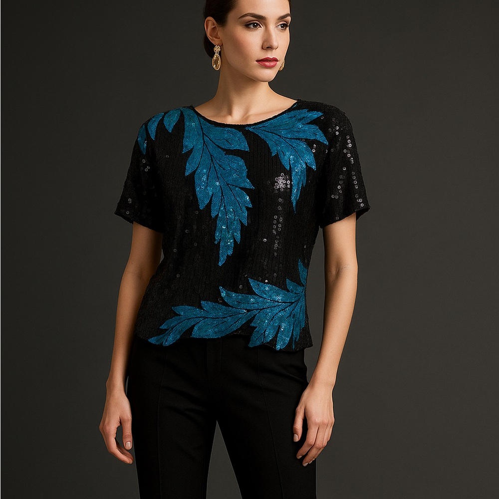 🌟 Vintage Jean for Joseph Le Bon 100% Silk Sequin Top – Size Large